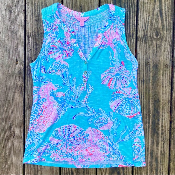 Lilly Pulitzer Essie Tank in Minty Fresh FanSea Pink - Picture 2 of 5